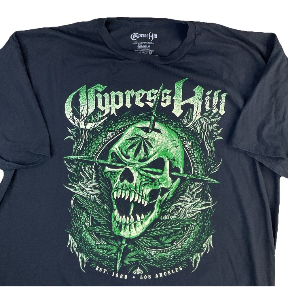 Cypress Hill T-Shirt Hip Hop Skull Graphic Tee Black 100% Cotton Band Rap Sz 3XL